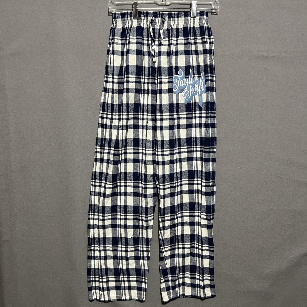 Taylor Swift Pajama Pants Womens Small Blue Plaid‎ Flannel Fearless Logo